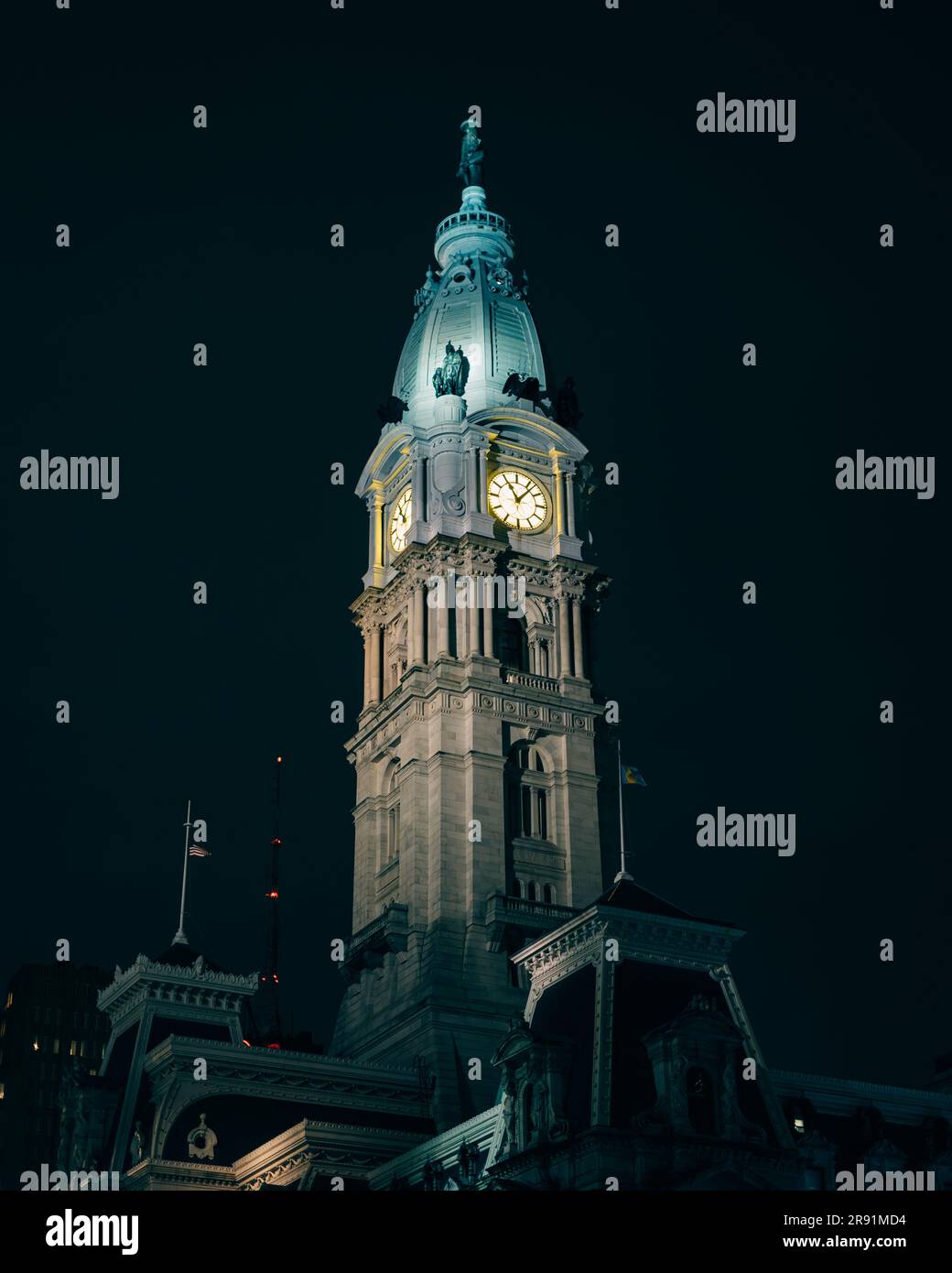 City Hall di notte, Philadelphia, Pennsylvania Foto Stock