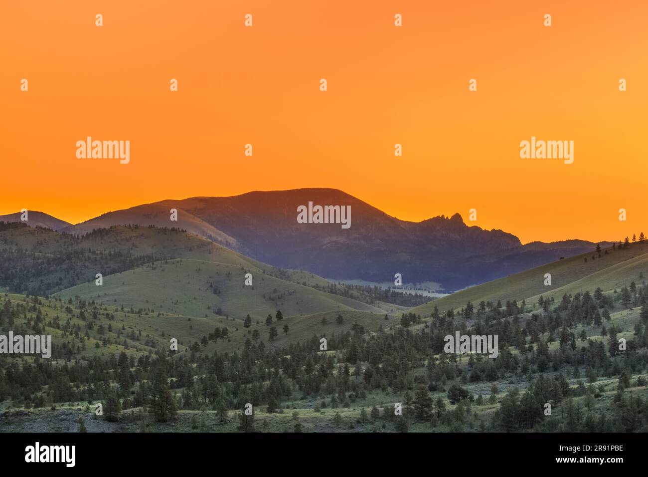 caldo bagliore di un cielo prima dell'alba su una montagna gigante addormentata vicino a helena, montana Foto Stock