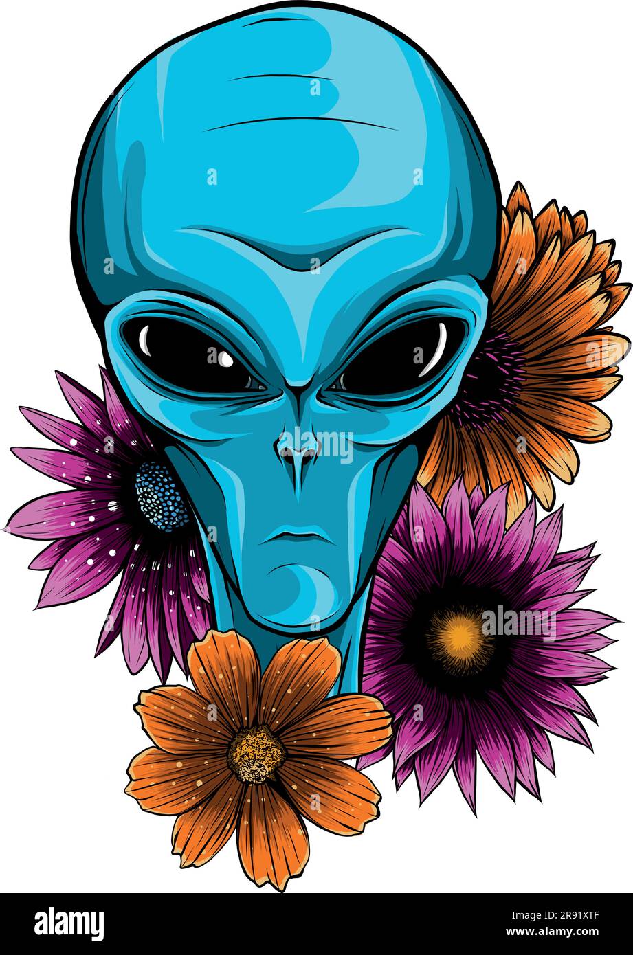 Illustrazione vettoriale di Alien Face Flowers con fiore Illustrazione Vettoriale