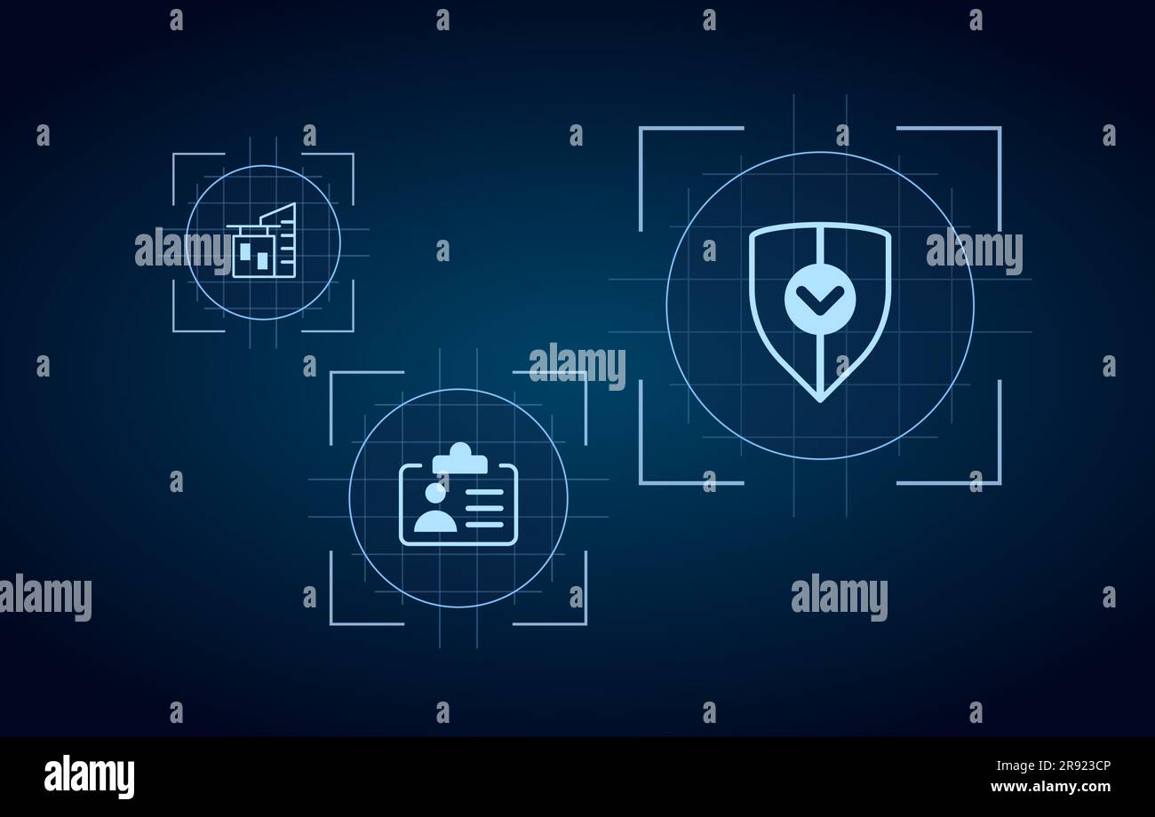 Proteggete il modello di progettazione concettuale dei dati dei dipendenti con icone glyph bianche Illustrazione Vettoriale