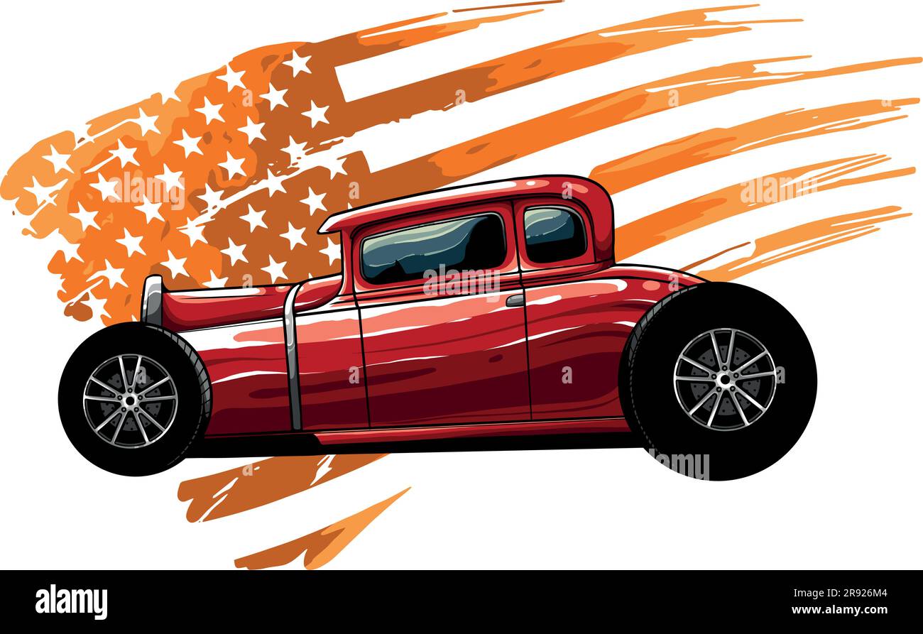 illustrazione vettoriale di hot rod con bandiera americana Illustrazione Vettoriale