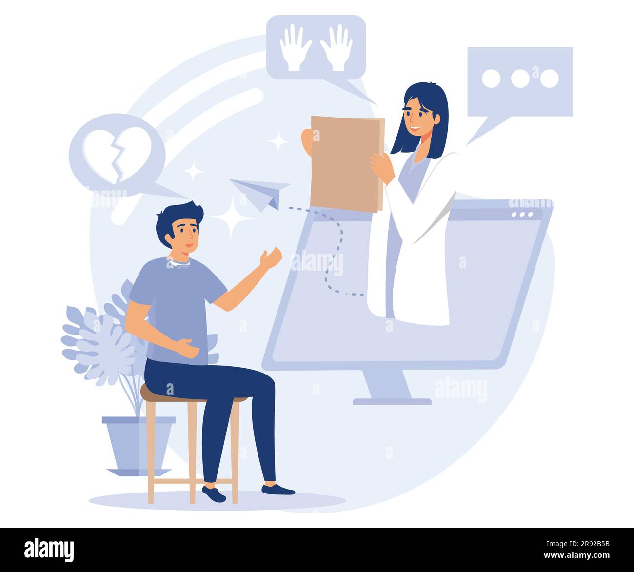 Concetto di salute mentale, servizio psicologo, psicologia della famiglia, terapia dei bambini, attacco di panico, social network, disegno piatto vettoriale moderno Illustrazione Vettoriale