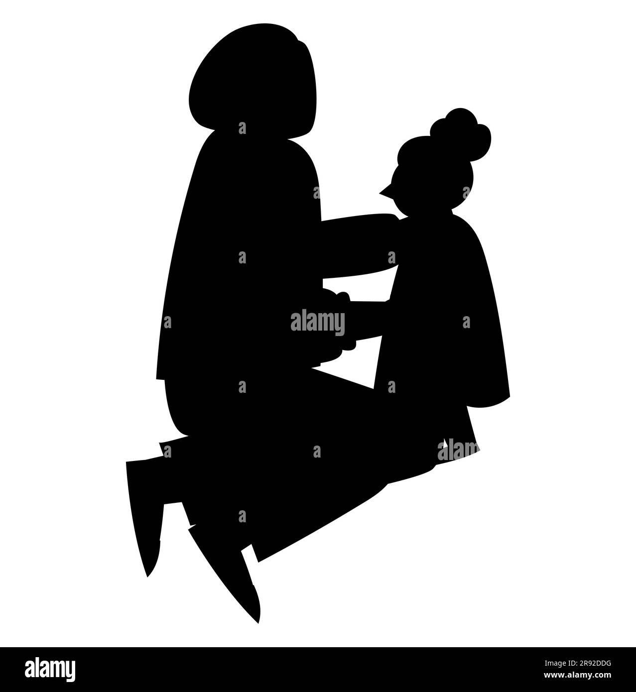 Silhouette nera di una madre che conforta e comunica con sua figlia, un buon vettore di relazione madre-figlia isolato Illustrazione Vettoriale