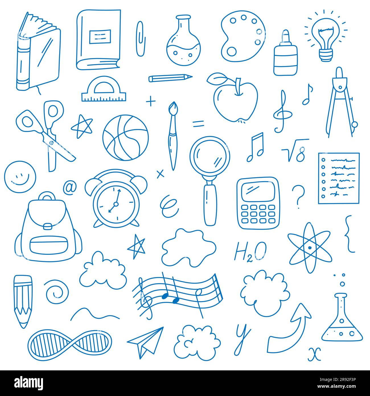 Set istruzione, apprendimento, ritorno a scuola. Illustrazione vettoriale in stile semplice Illustrazione Vettoriale