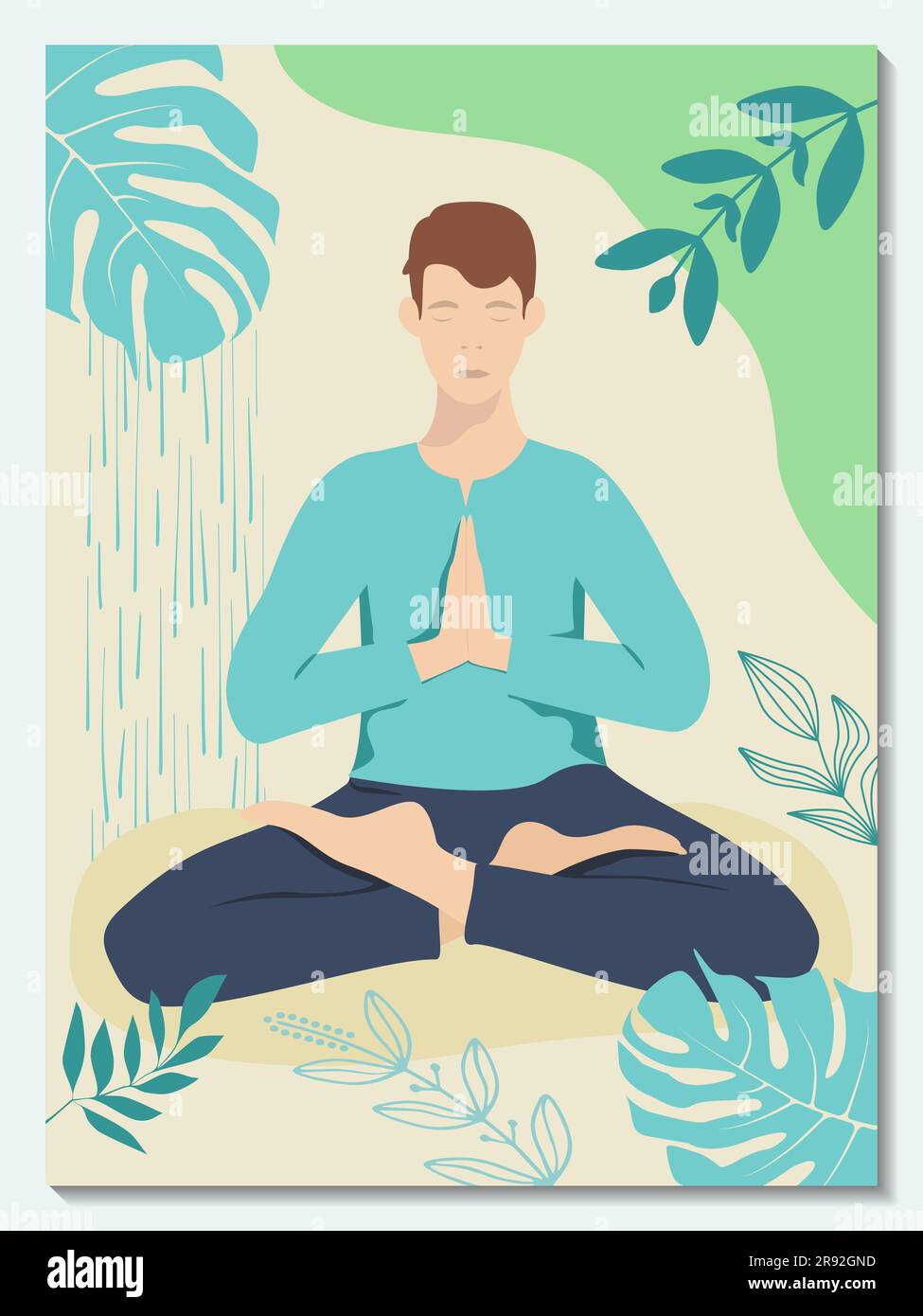 Giovane che pratica lotus asana. Poster dello studio di yoga. Illustrazione vettoriale verticale Illustrazione Vettoriale