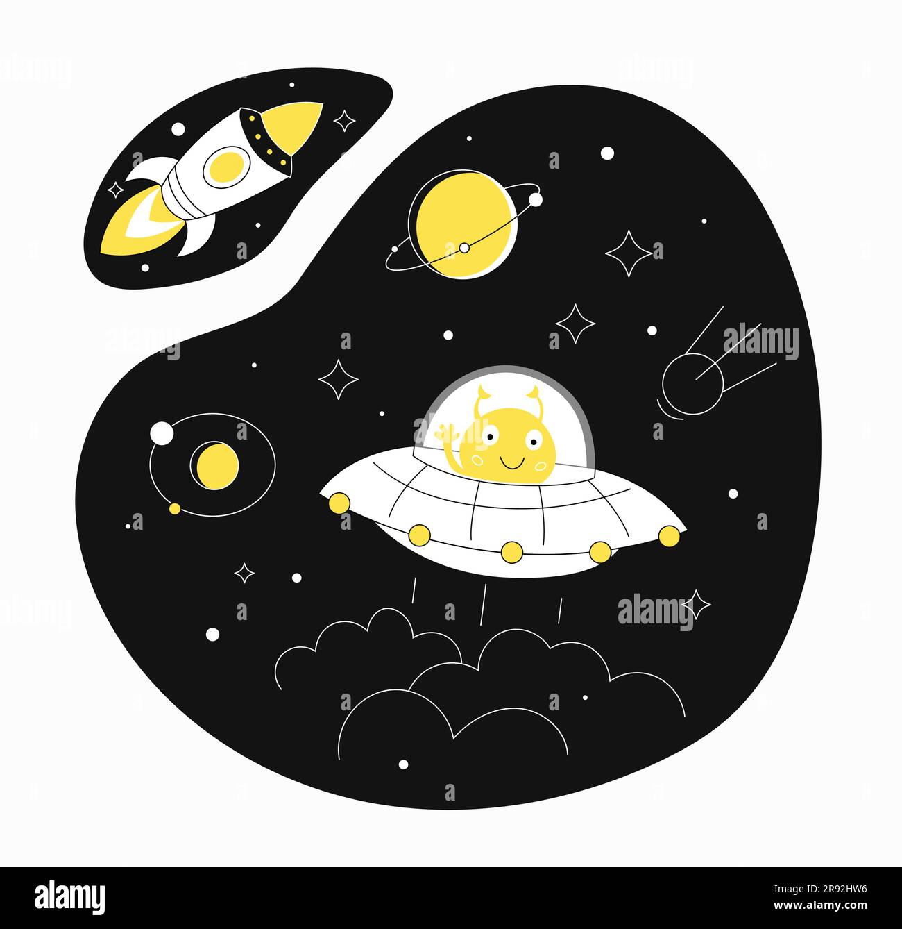 Astronave aliena nella linea spaziale Illustrazione Vettoriale