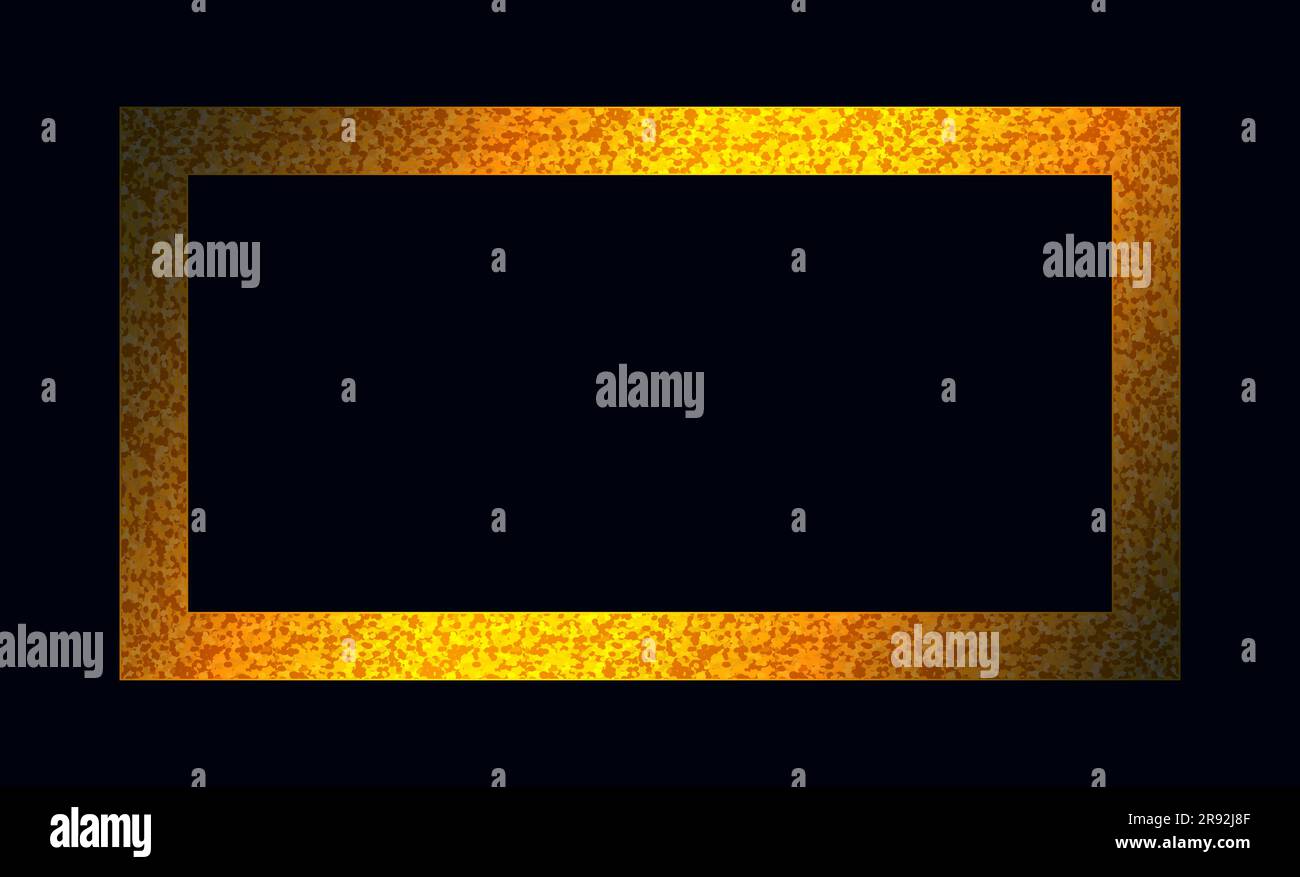 Cornice rettangolare dorata elemento decorativo cornice immagine verticale o orizzontale illustrazione vettoriale isolata su sfondo scuro Illustrazione Vettoriale