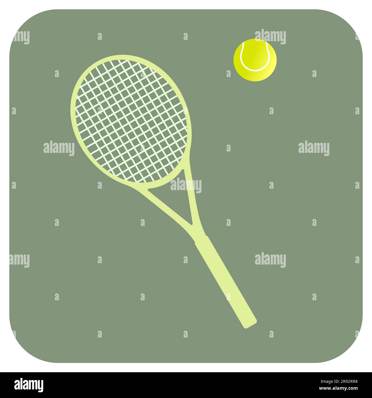 Racchetta da tennis e icona della palla da tennis illustrazione vettoriale isolata su sfondo bianco Illustrazione Vettoriale