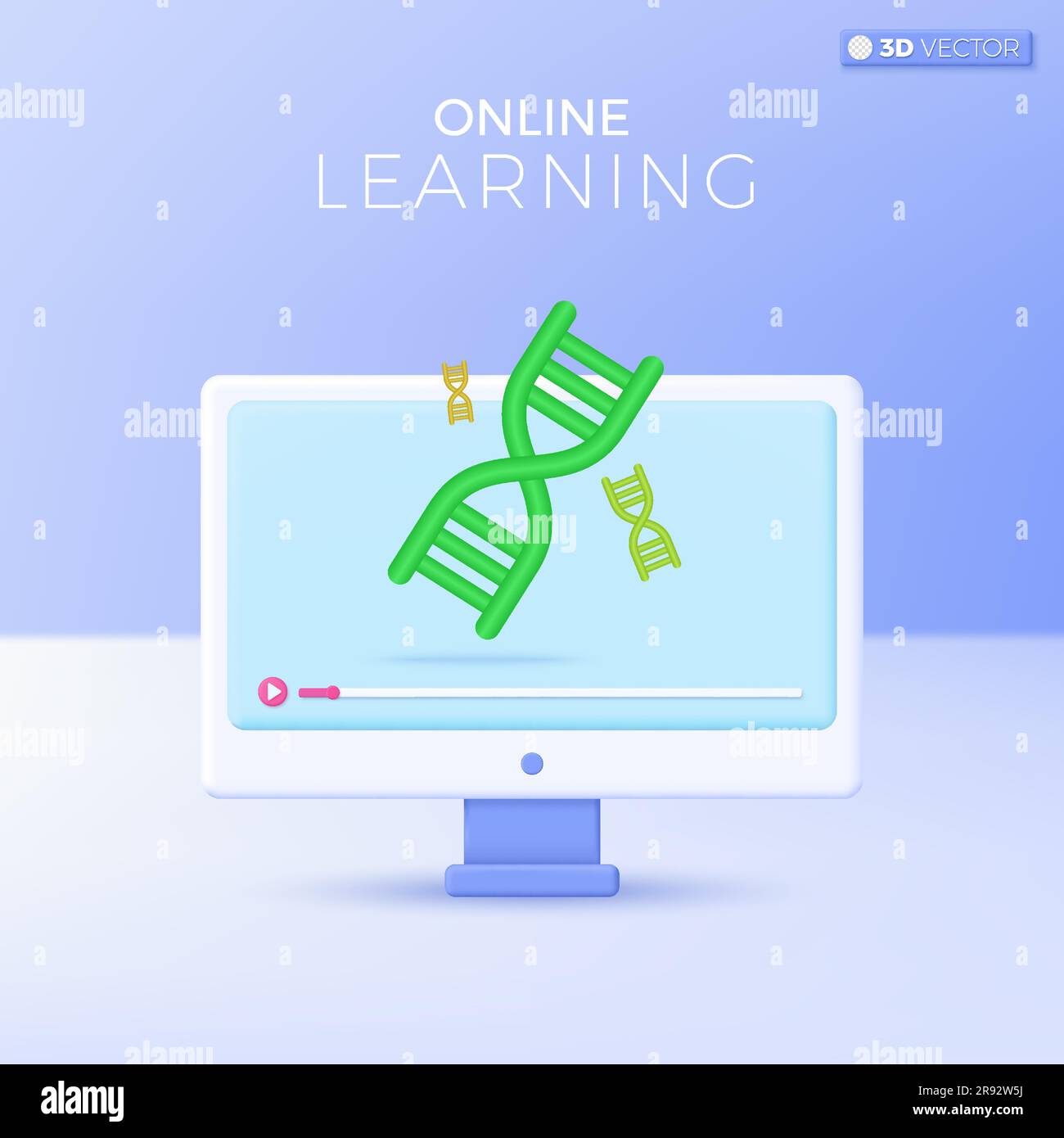 Simboli delle icone di e-learning. Microbiologia, biochimica, dna, umano, educazione online a casa concetto. Disegno di illustrazioni isolate vettoriali 3D Cartoon Past Illustrazione Vettoriale