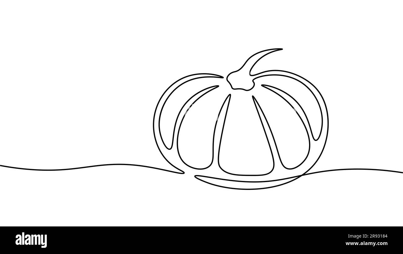 Simbolo vegetale di zucca matura a una riga. Elemento decorativo l'autunno di novembre rende l'illustrazione vettoriale della stampa di Halloween per le festività Illustrazione Vettoriale