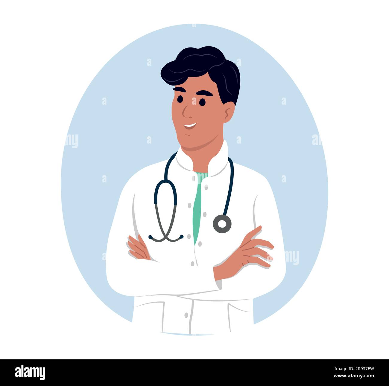 Avatar di un medico sorridente, un operatore medico. Illustrazione Vettoriale
