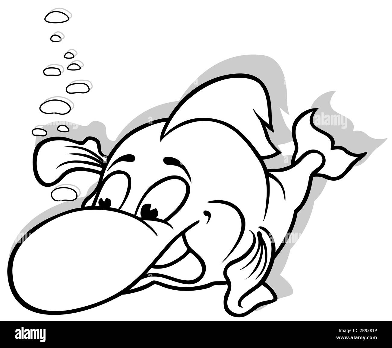 Disegno di un pesce allegro con un grande sorriso Illustrazione Vettoriale