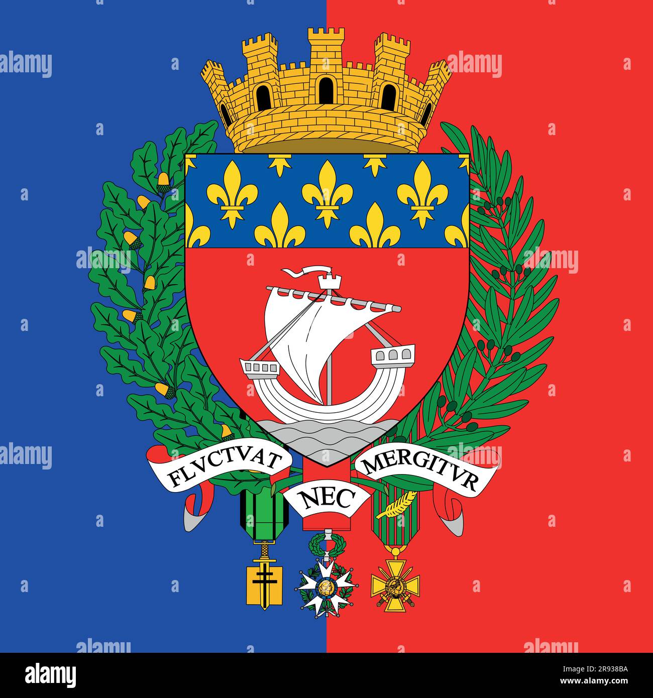 Stemma della città di Parigi sulla bandiera, Francia, Unione europea, illustrazione vettoriale Illustrazione Vettoriale