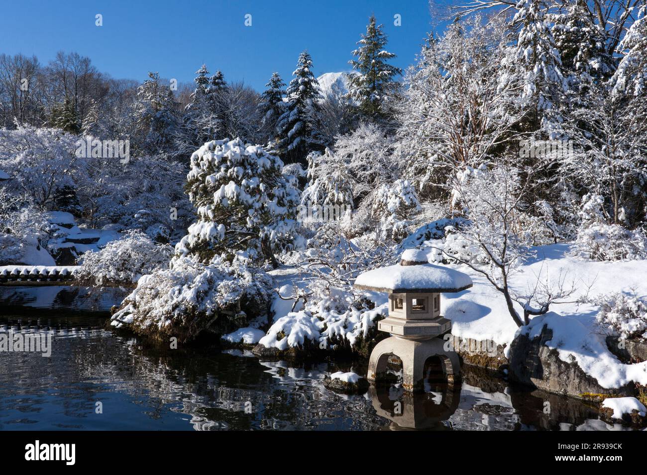 Villaggio di Oshino nel paesaggio innevato Foto Stock