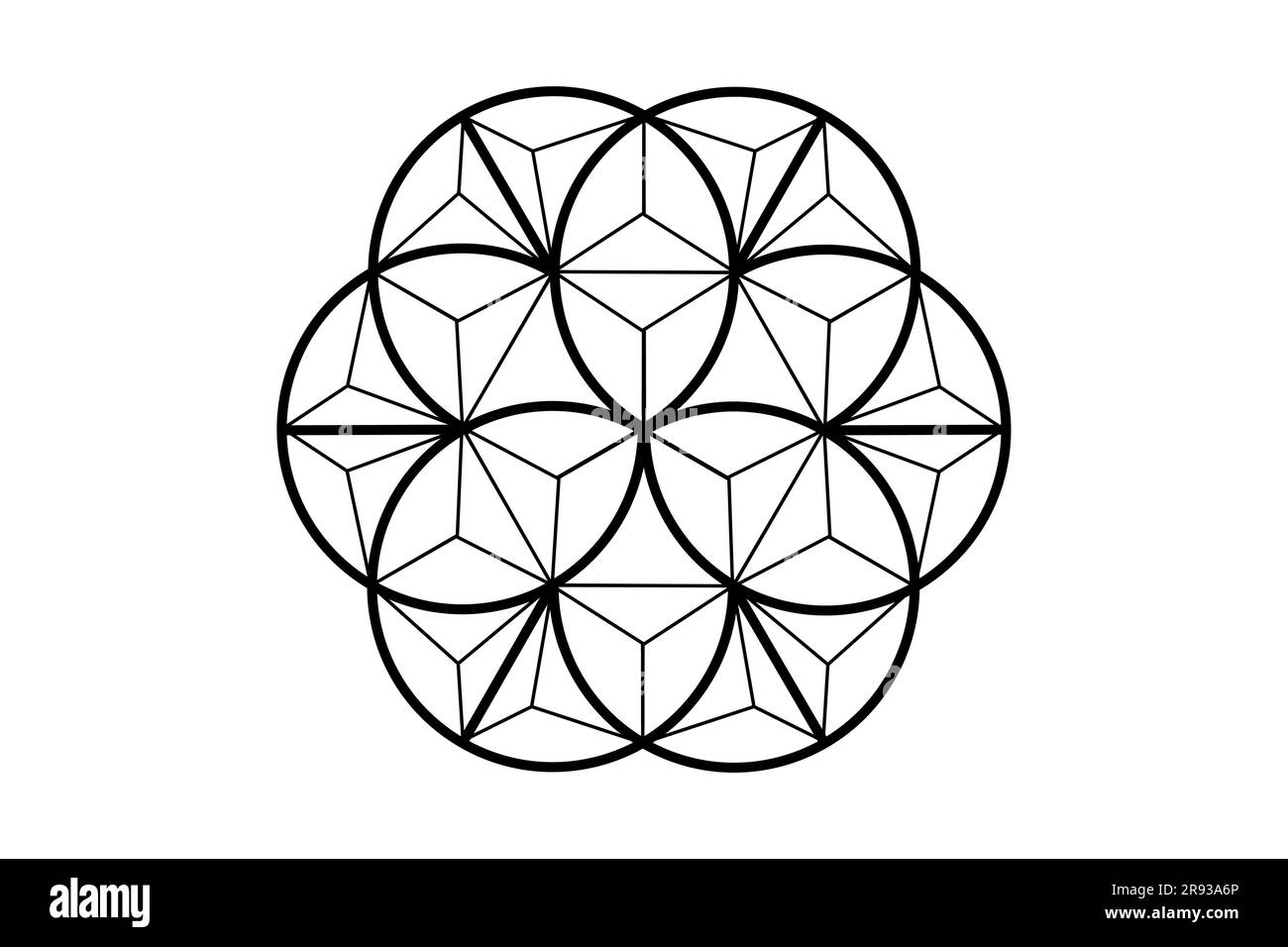 Fiore della vita 3D, geometria sacra. fiore di loto. ornamento mandala con struttura in filo poligonale, simbolo esoterico o spirituale. Logo tatuaggio isolato Illustrazione Vettoriale