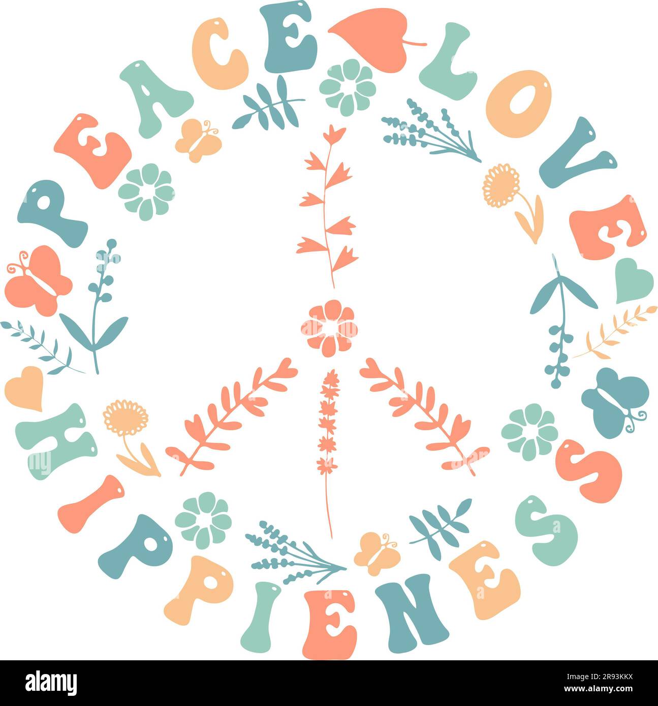 Pace amore Hippieness - segno di pace Hippie colorato e carino Foto Stock