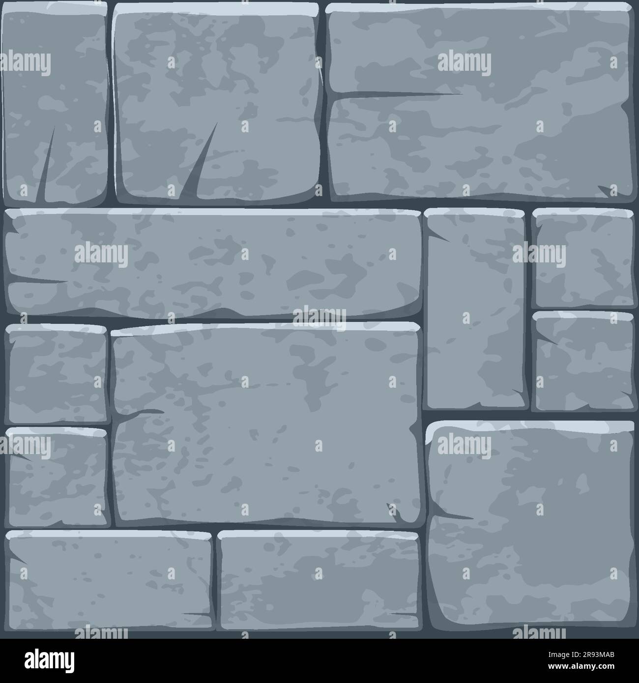 Pavimentazione in pietra animata senza cuciture, struttura murale in mattoni, finitrice per roccia incrinata. Sfondo a blocchi, antico mosaico. Illustrazione Vettoriale