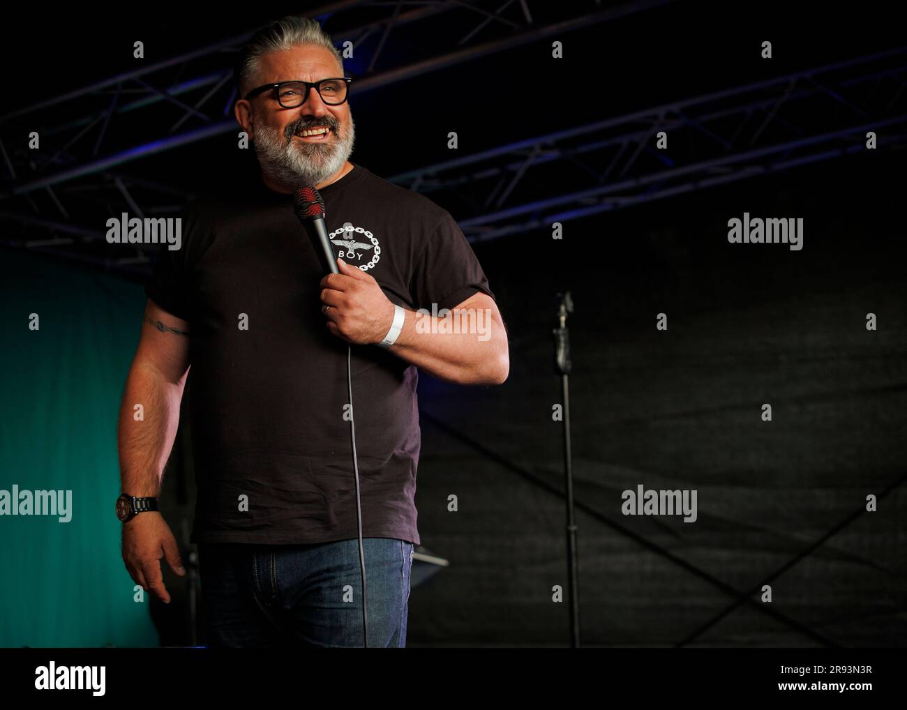 Rich Wilson, Stand-up Comedian, Open Air Comedy Gala, Southend-on-Sea, Essex © Clarissa Debenham (Film Free Photography) / Alamy Foto Stock