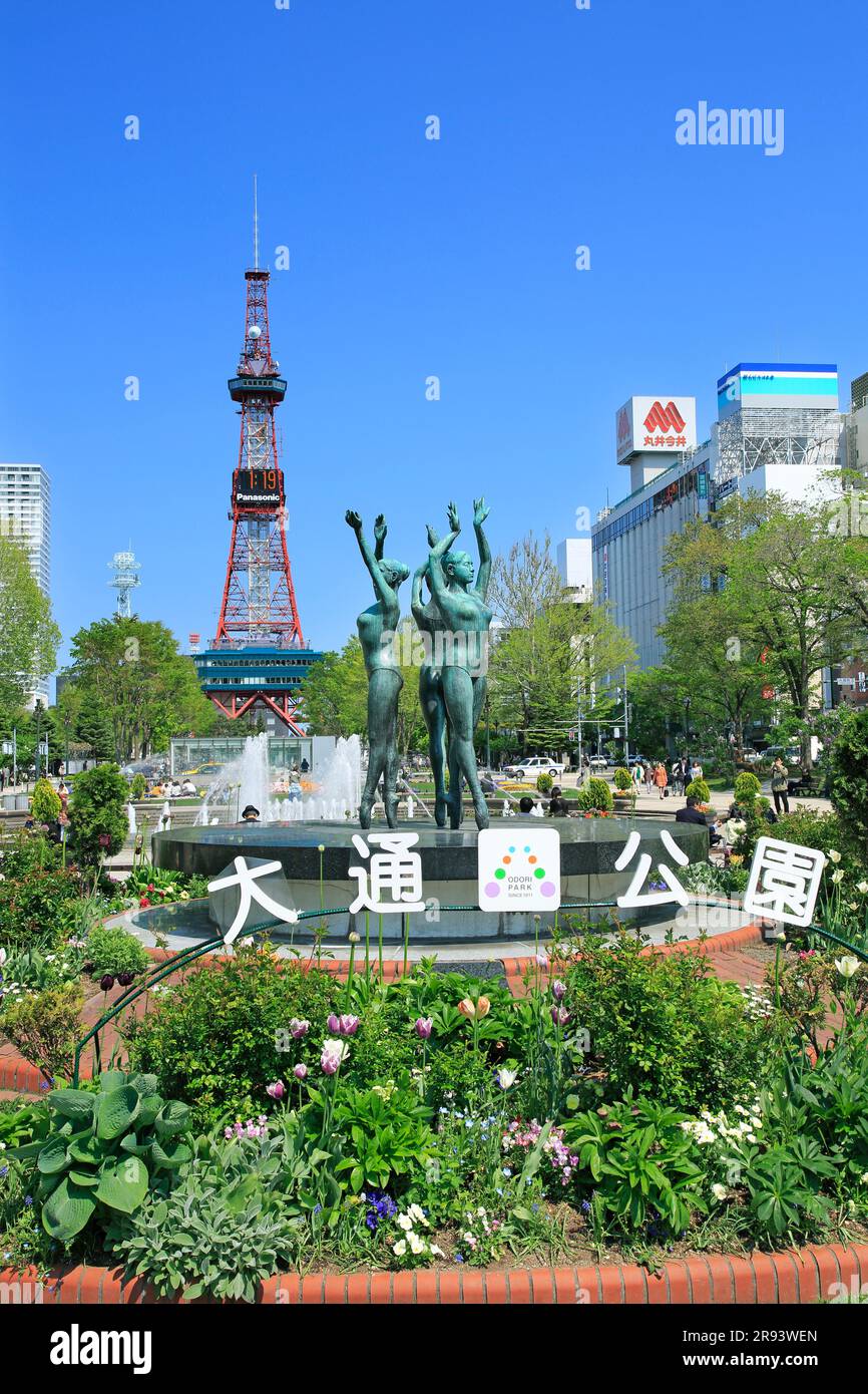 Parco odori e Torre della televisione di Sapporo Foto Stock