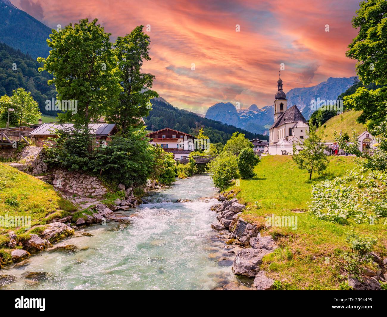 Skyline di Ramsau a Berchtesgaden Foto Stock