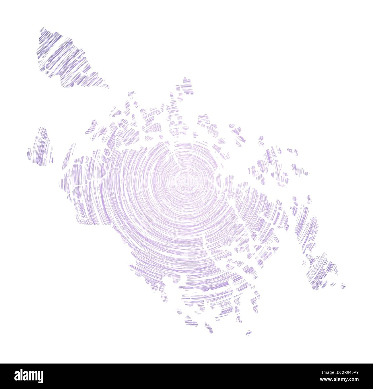 Mappa di Cat Ba Island piena di cerchi concentrici. Disegna cerchi di stile a forma di isola. Illustrazione vettoriale. Illustrazione Vettoriale