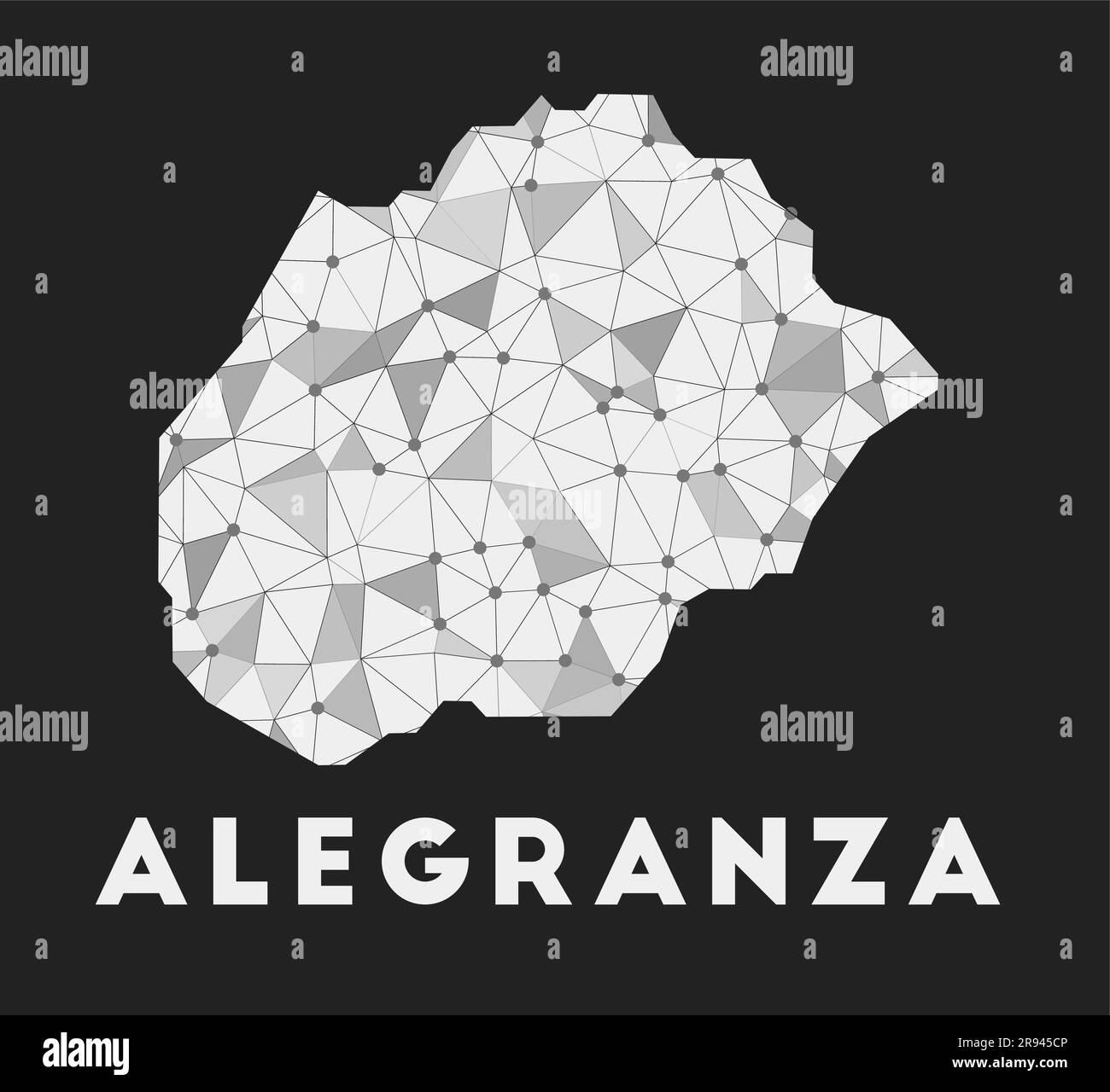 Alegranza - rete di comunicazione mappa dell'isola. Design geometrico alla moda Alegranza su sfondo scuro. Illustrazione Vettoriale