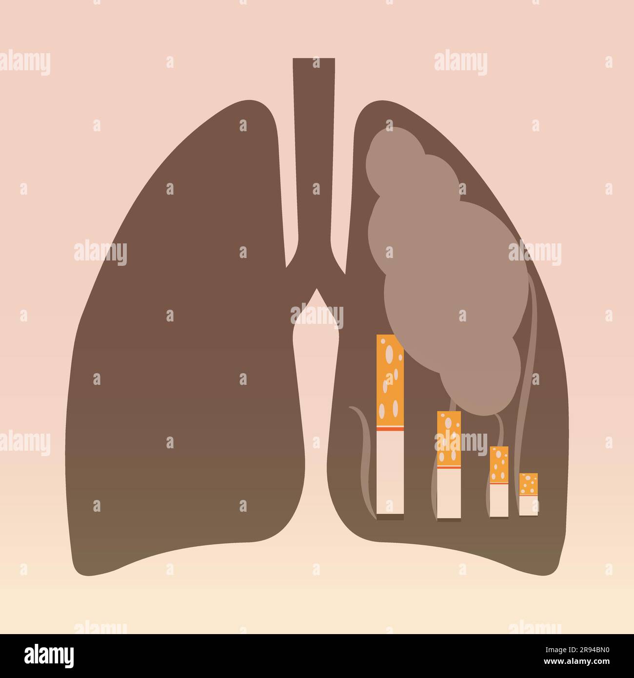 Polmoni umani con sigarette all'interno, concetto di divieto di fumo Illustrazione Vettoriale