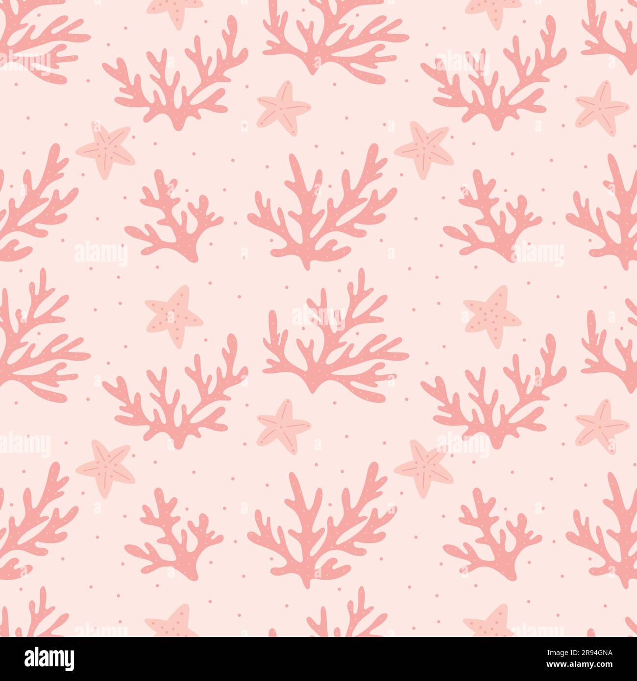 Motivi marini rosa senza cuciture con coralli e stelle marine, vita sottomarina, flora e fauna oceaniche per decorazioni, carta, sfondo, carta da parati, tessuti Illustrazione Vettoriale