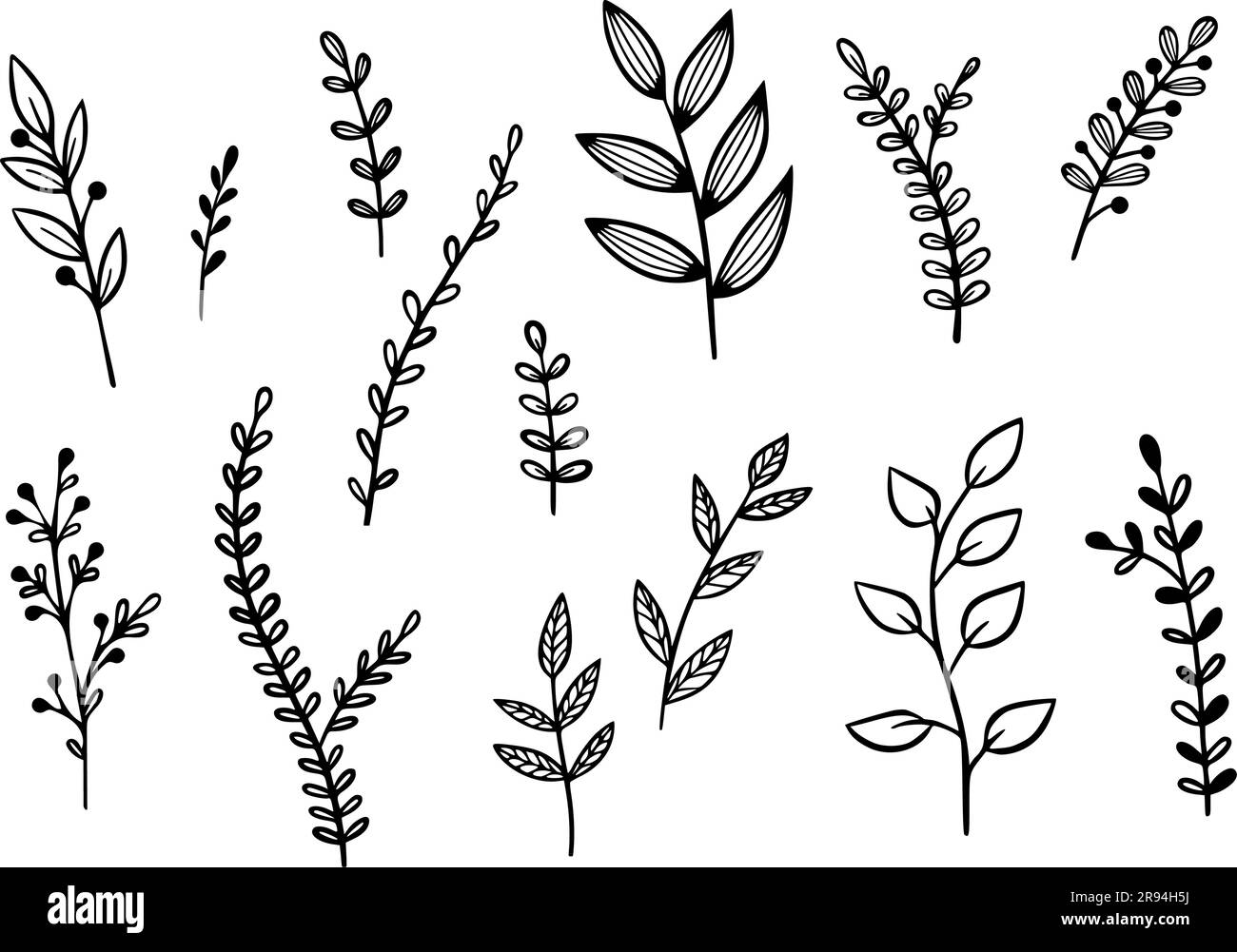 Lascia la linea di piante disegnate in modo semplice. Illustrazione Vettoriale