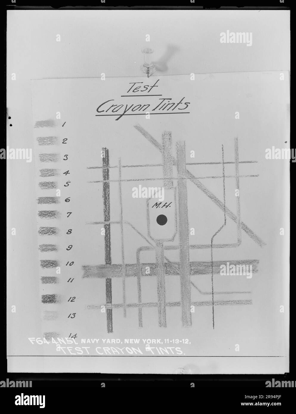 Provare le tinte di pastello. Vetri negativi della costruzione e riparazione di edifici, strutture e navi presso il New York Navy Yard. Foto Stock