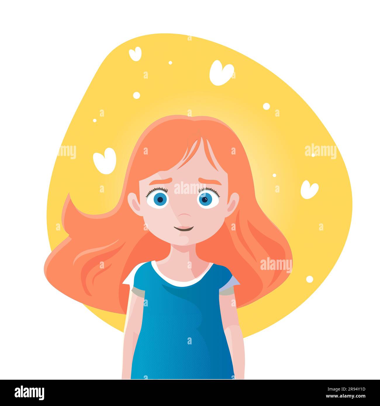 la bambina è innamorata e felice. Emozione della felicità. con cuori su sfondo giallo. vettore isolato. Illustrazione Vettoriale