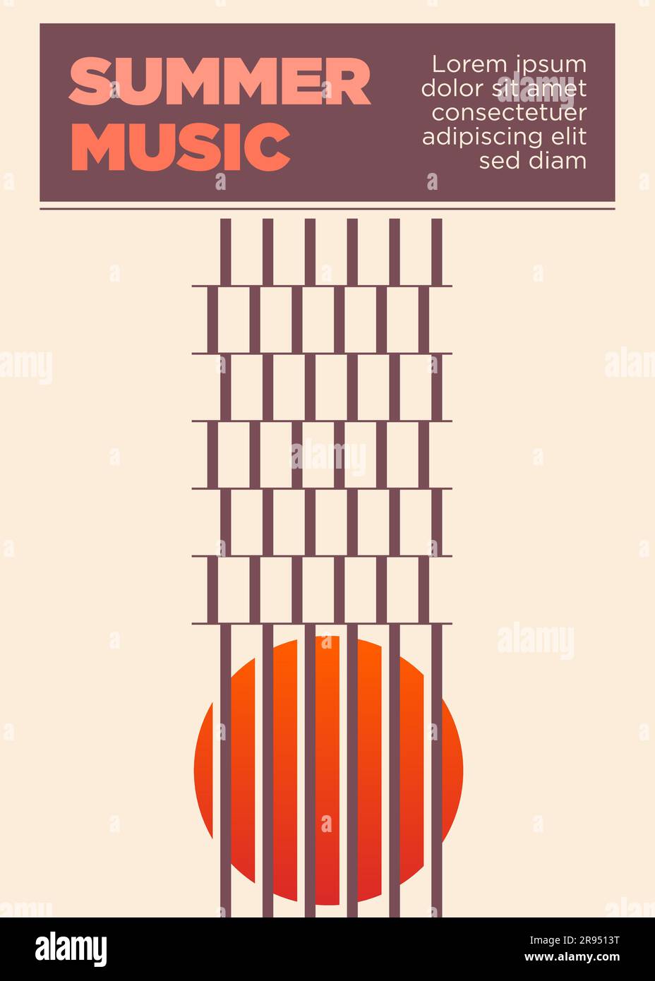 chitarra e sole. illustrazione vettoriale del modello di poster degli eventi del festival musicale estivo Illustrazione Vettoriale