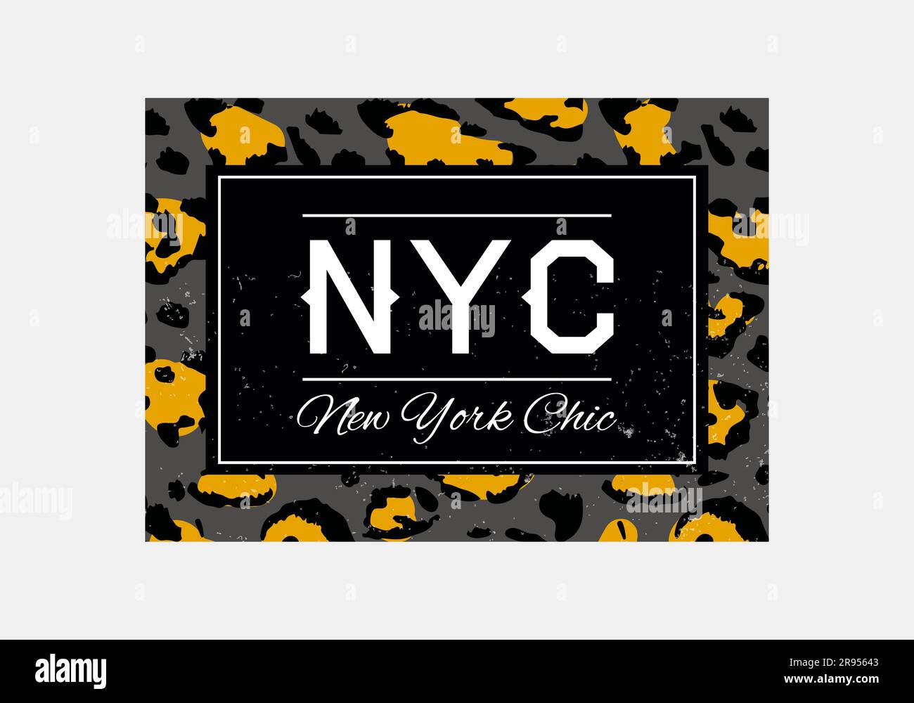 Tipografia dello slogan di New York su sfondo leopardo. T-shirt di moda. Maglietta ragazza con stampa trendy. Slogan pelle animale grafica. T-shirt trendy Illustrazione Vettoriale