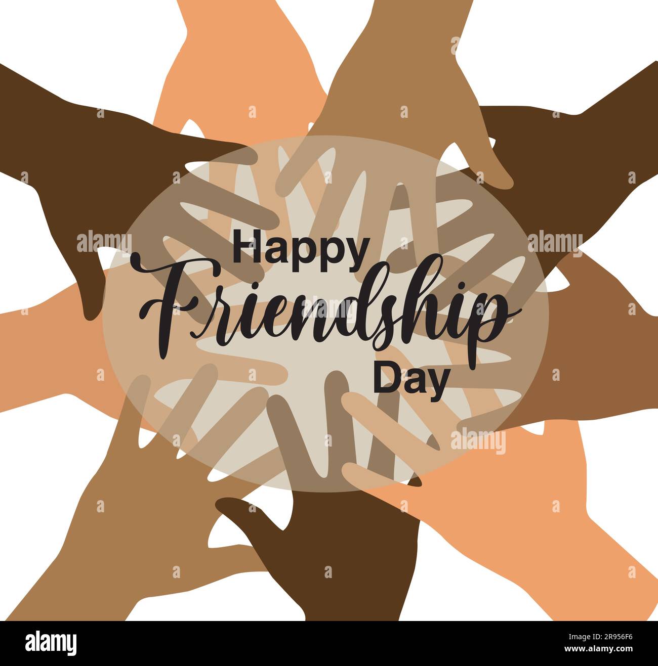 Striscione Friendship Day con mani colorate su sfondo bianco Illustrazione Vettoriale