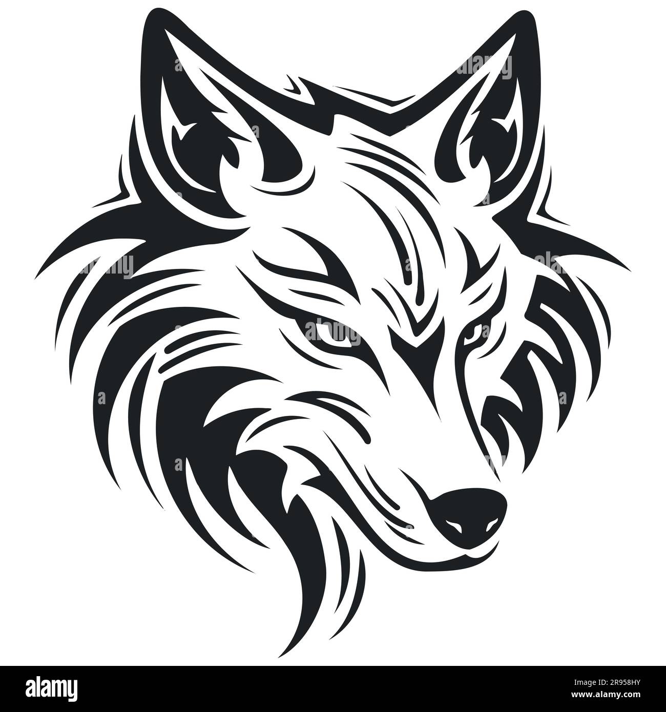 Illustrazione vettoriale Wolf Head. Borsa Vector Wolf Vintage con logo. Illustrazione Vettoriale