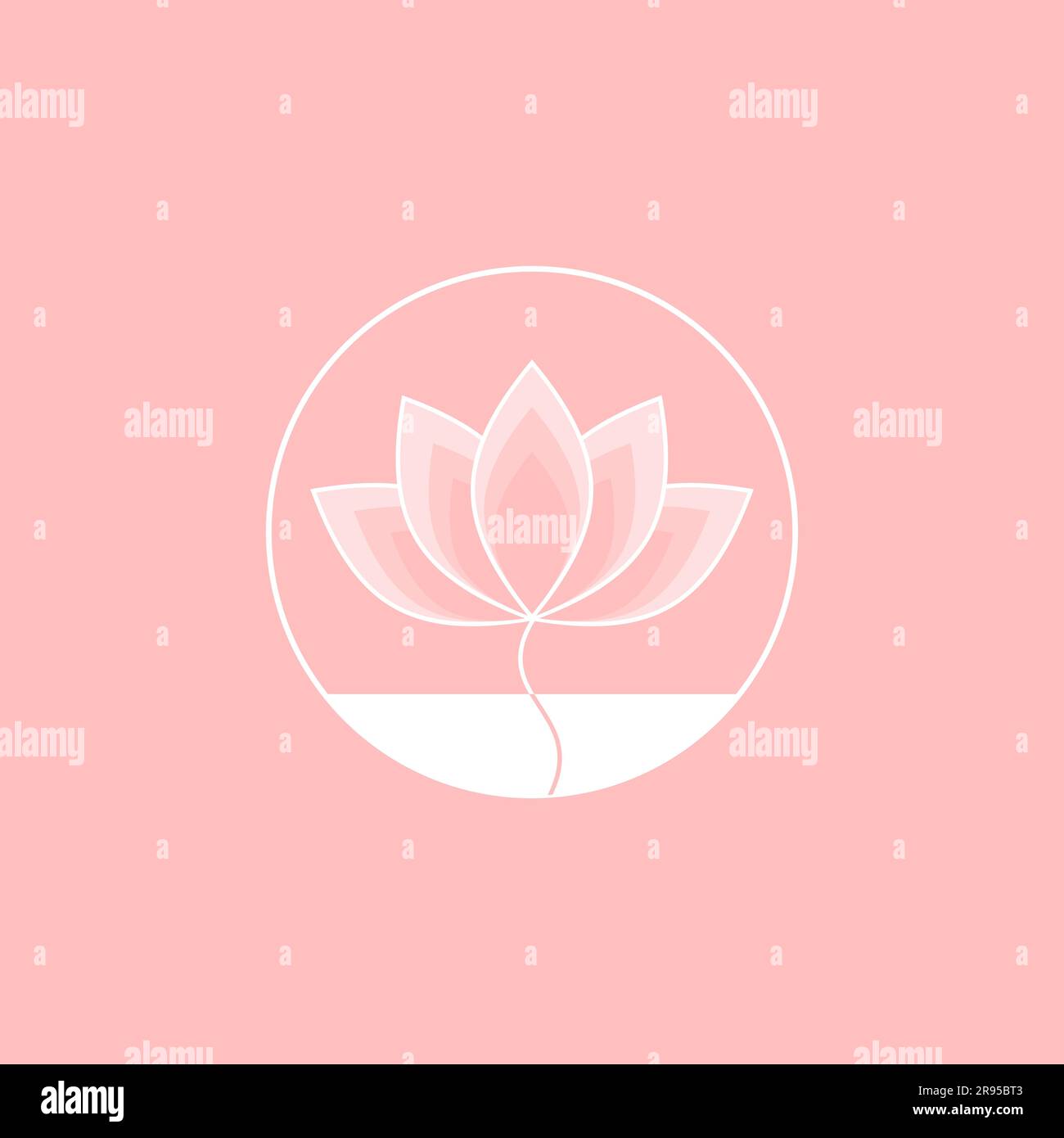 Logo vettoriale rotondo con fiore di loto rosa e bianco Illustrazione Vettoriale