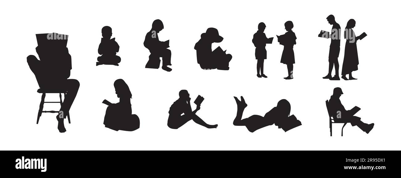 Gente che legge la silhouette del libro. Persone con un libro Illustrazione Vettoriale