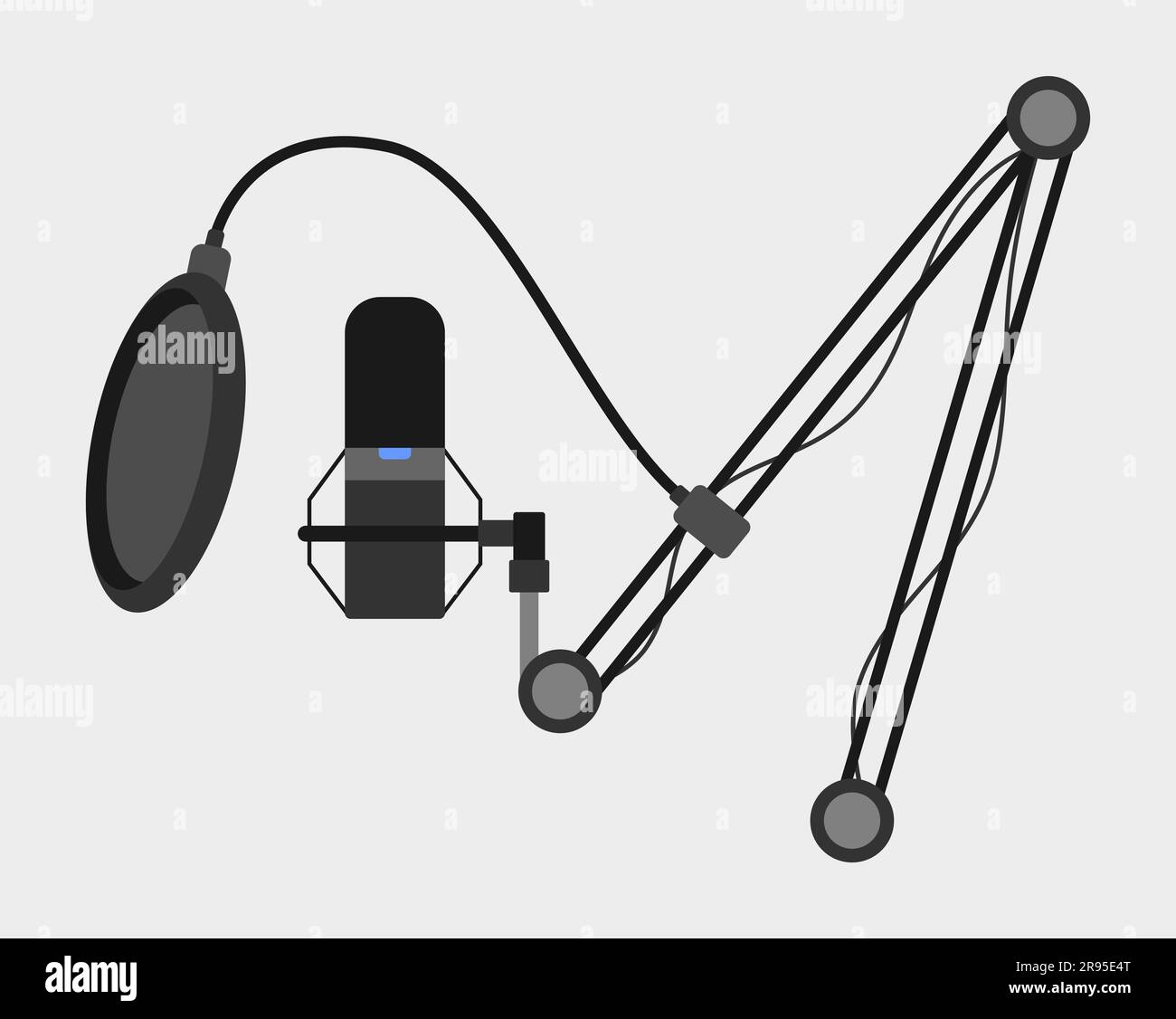 Streaming del microfono da studio podcast su sfondo grigio. Illustrazione del vettore piatto Illustrazione Vettoriale