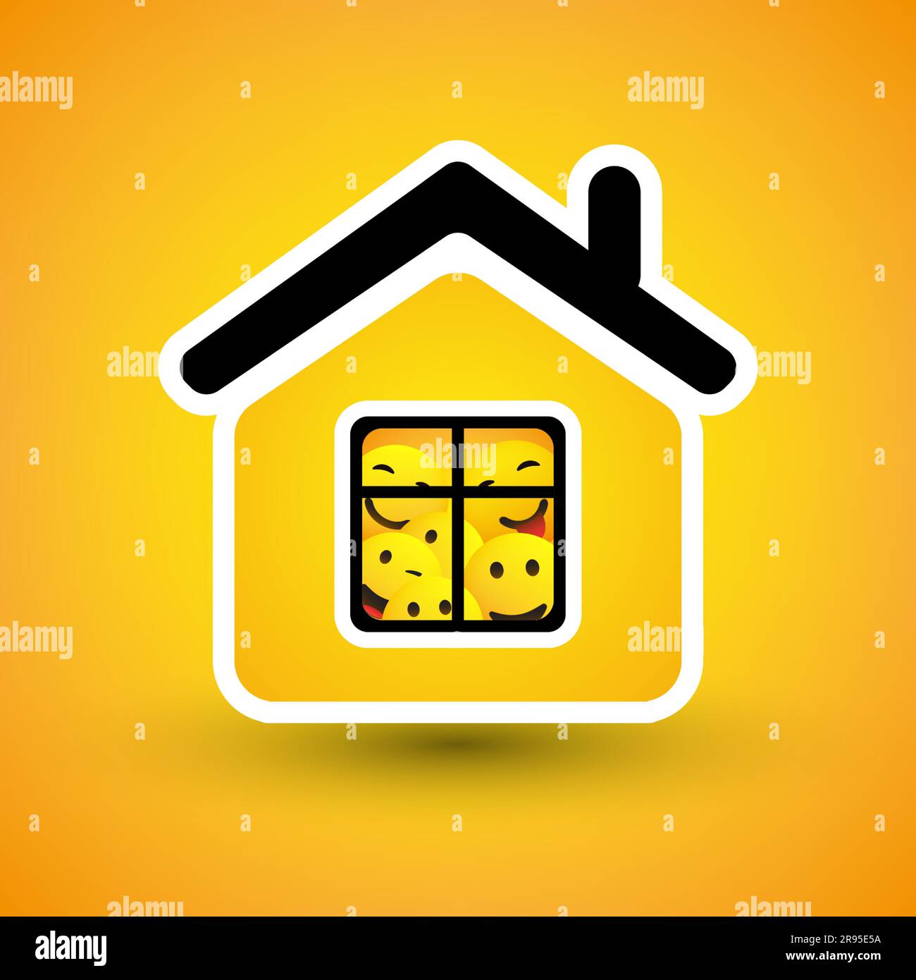 Stay at Home - emoticon che guardano attraverso la finestra - concetto di quarantena domestica - progettazione vettoriale Illustrazione Vettoriale