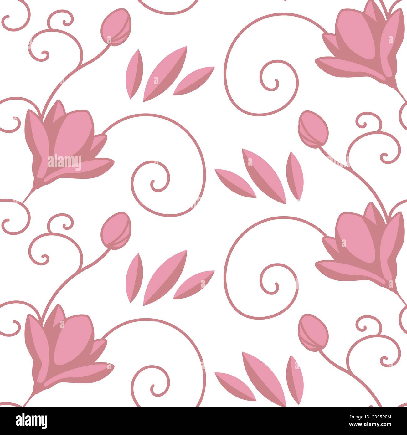 Immagine vettoriale di un pattern con magnolie rosa. Adatto per la decorazione della biancheria da letto, la carta da imballaggio, ecc. Illustrazione Vettoriale