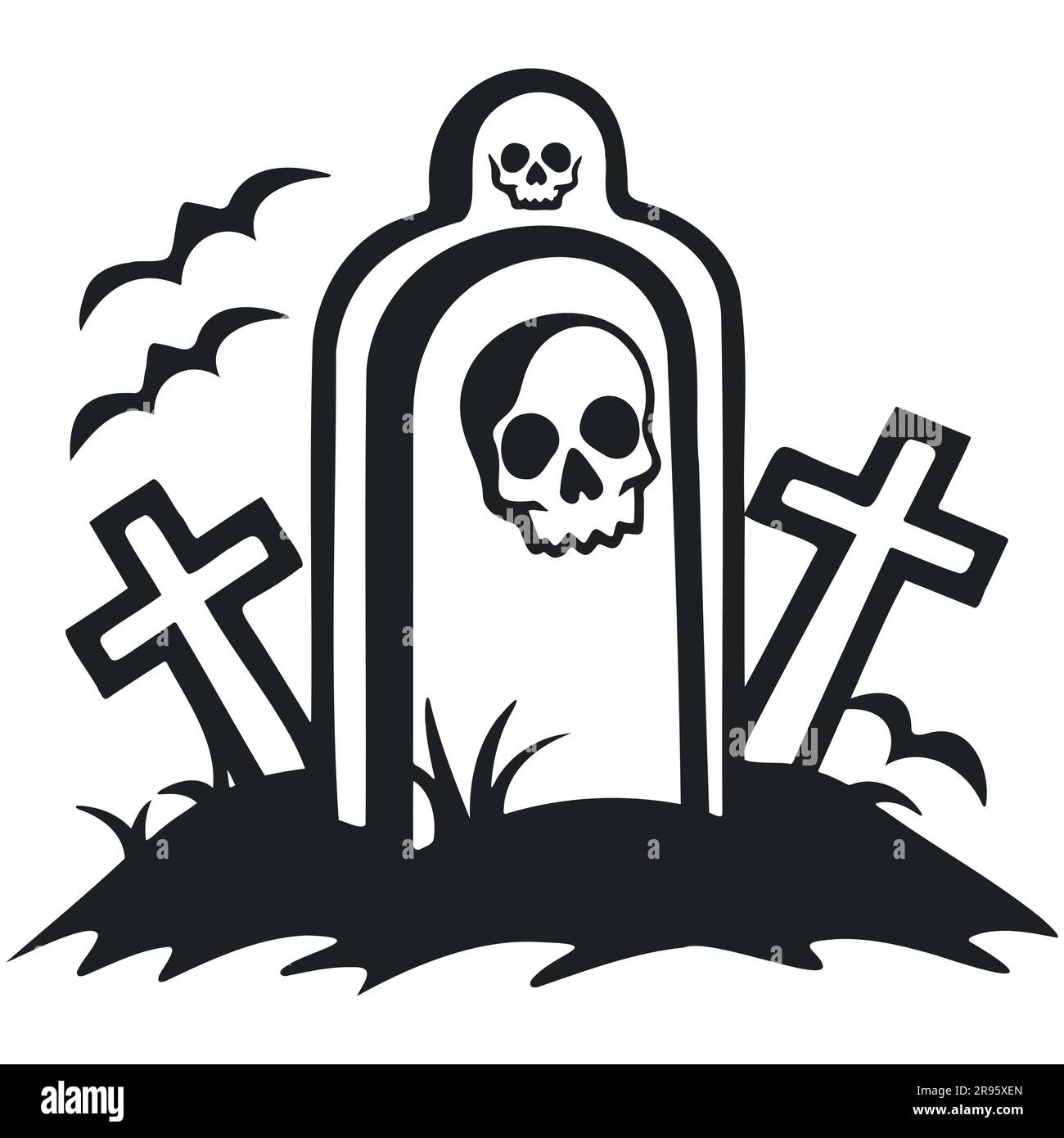 Profilo in lapide con croci. buon halloween. EPS 10 Illustrazione Vettoriale