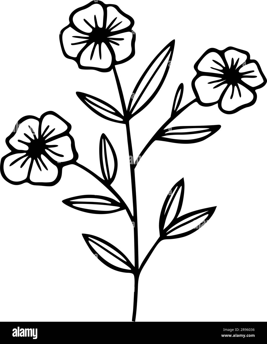 Icona disegnata con disegni semplici per la linea di piante floreali. Illustrazione Vettoriale