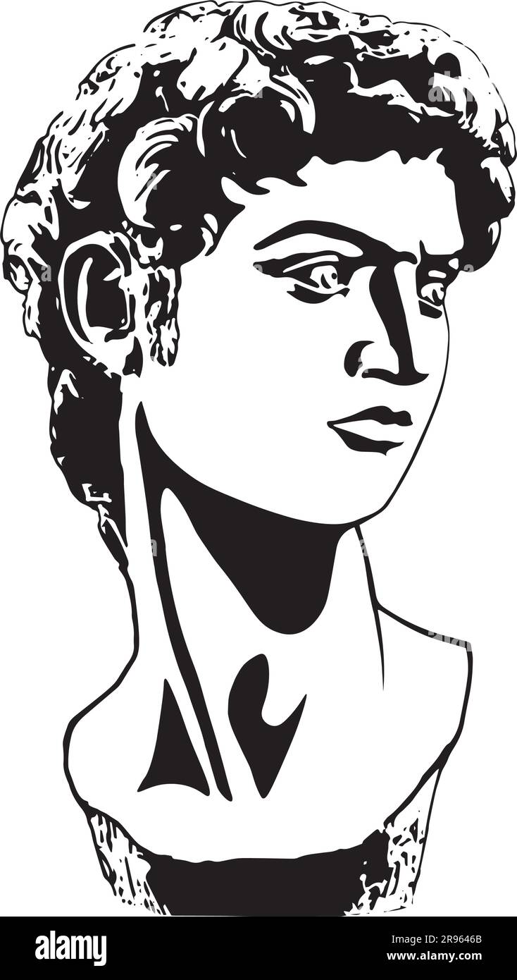 Ritratto di Michelangelo David Head - stencil in bianco e nero - arte vettoriale Illustrazione Vettoriale