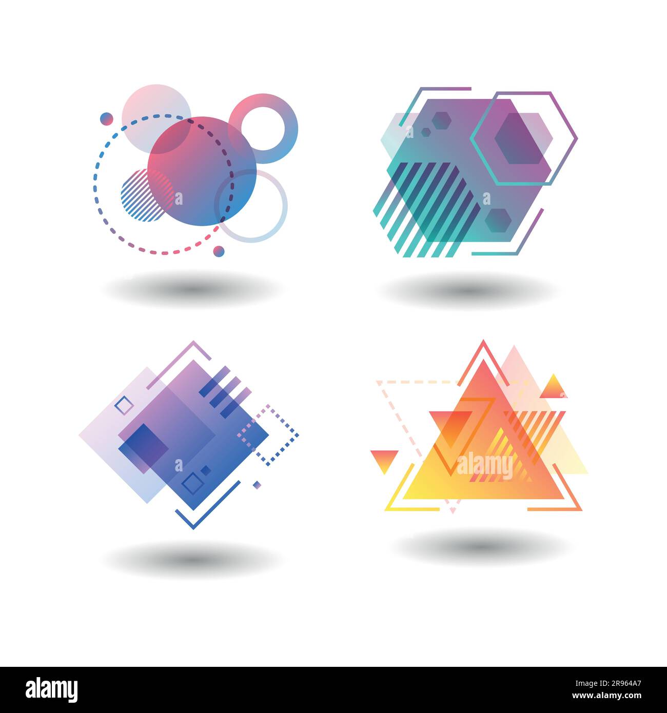 Set di elementi di grafica astratta. Illustrazioni vettoriali per la progettazione di logo, lo sviluppo di siti Web, la presentazione e lo sfondi, il design della copertina. Illustrazione Vettoriale