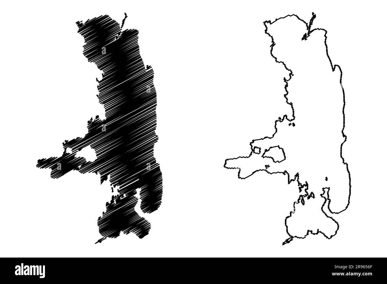 Lago Flathead Reservoir (Stati Uniti d'America, Nord America, US, usa, Montana) mappa vettore illustrazione, schizzo di scrittura Kerr Dam mappa Illustrazione Vettoriale
