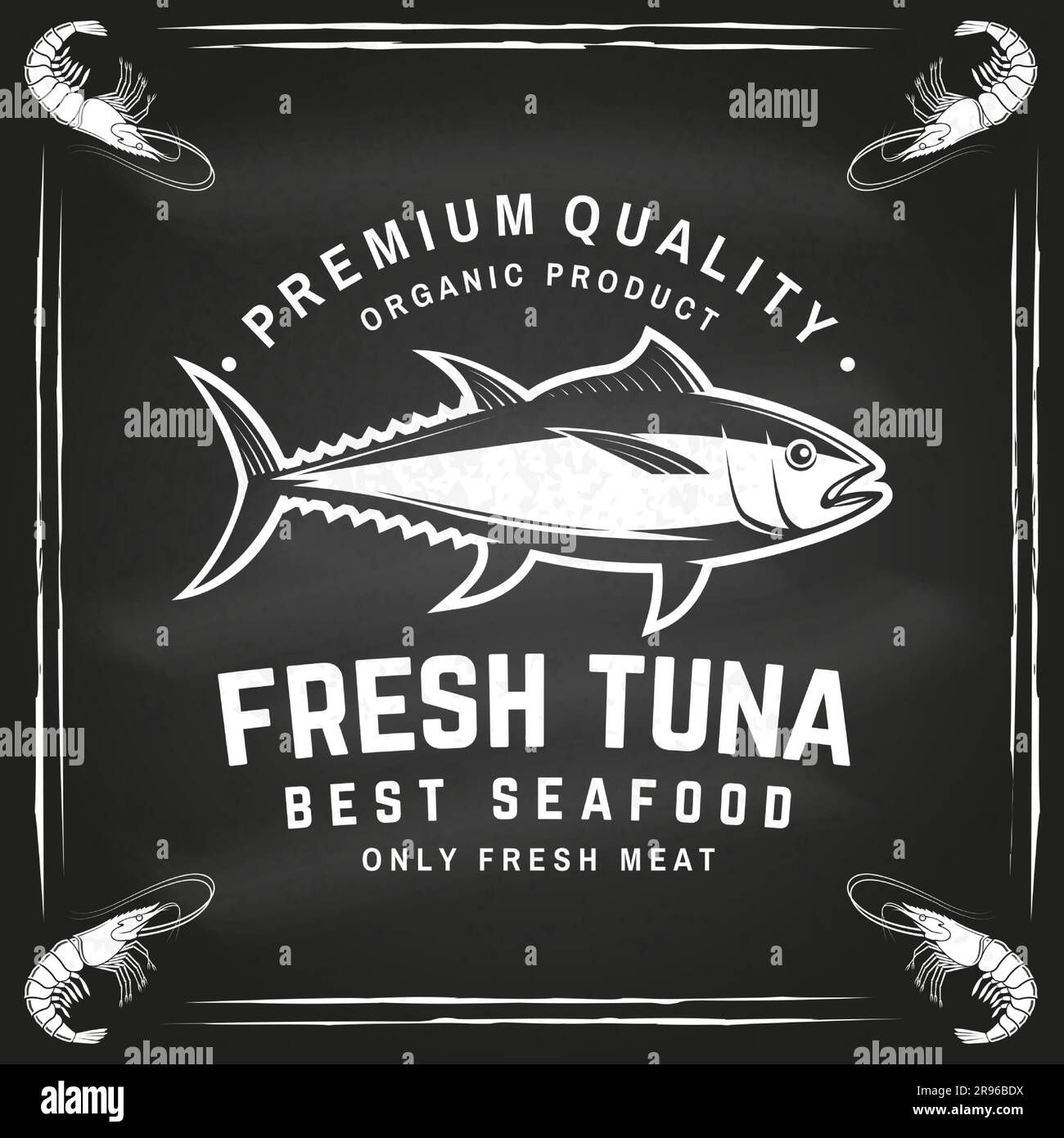 Il miglior pesce sulla lavagna. Tonno fresco. Illustrazione vettoriale. Per emblema di pesce, insegna, toppa, camicia, ristoranti con menu, mercati del pesce, negozi. Vintage Illustrazione Vettoriale