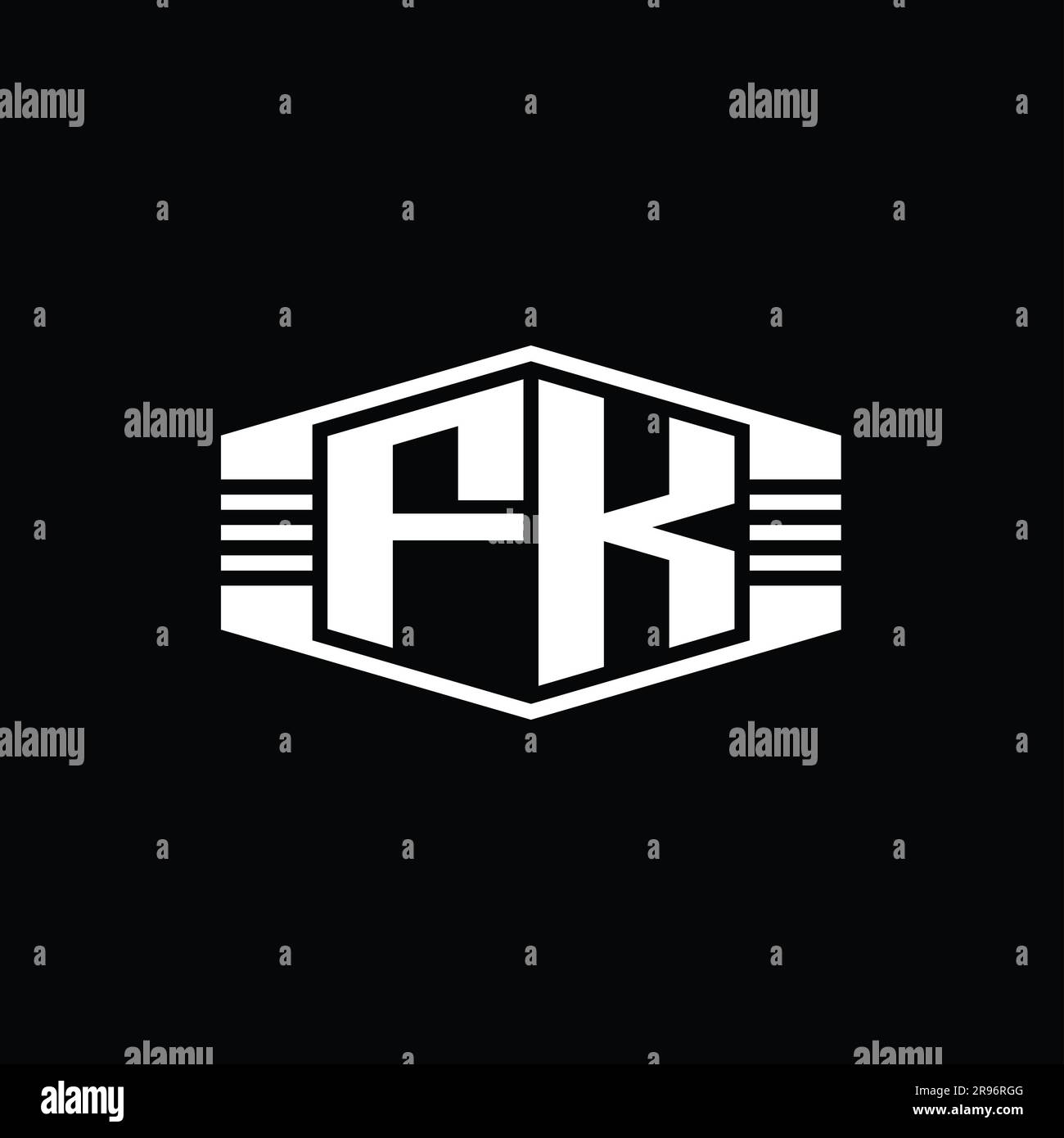FK Letter Logo monogramma emblema esagonale forma con strisce che delineano il modello di design Foto Stock