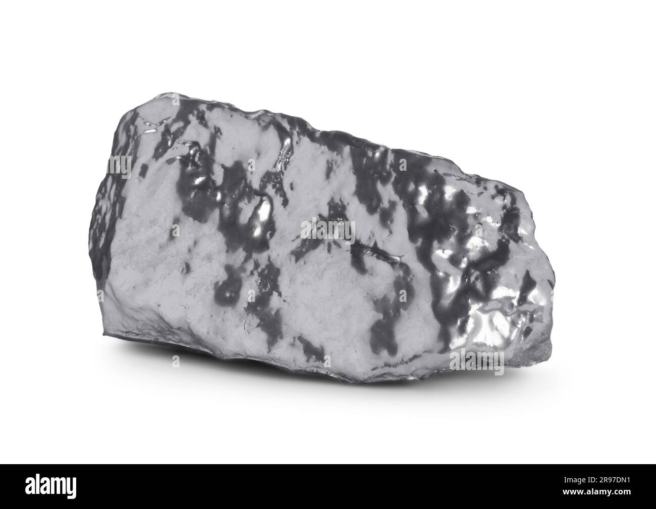 Una nugget color argento lucido su sfondo bianco Foto Stock