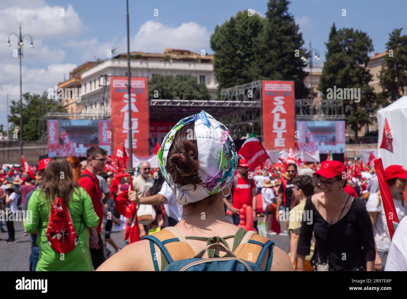 Roma, Italia. 24 giugno 2023. Manifestazione nazionale organizzata dal sindacato CGIL in Piazza del popolo a Roma (foto di Matteo Nardone/Pacific Press/Sipa USA) credito: SIPA USA/Alamy Live News Foto Stock