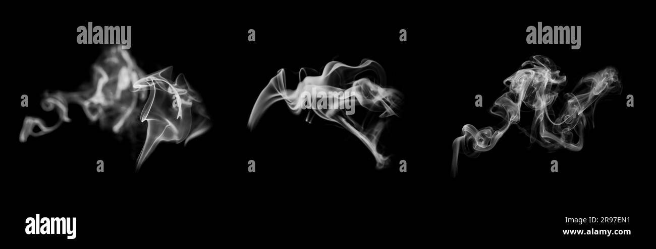 Raccolta di fumo bianco su sfondo nero Foto Stock